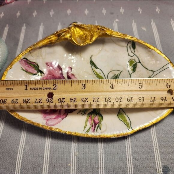 DECOUPAGE CLAM SHELL DECOUPAGE PINK ROSE 🌹 ON A CLAM SHELL TRINKET DISH - Picture 8 of 10